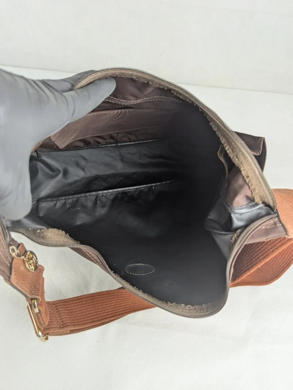 Authentic Longchamp le Pliage Hobo Shoulder Crossbody Bag Brown Made in China